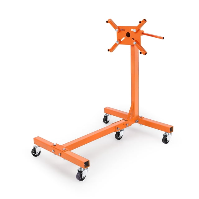 Support Moteur, Support Moteur Rotatif avec Construction en Acier Pliable, Base à 4 Roulettes et 4 Bras Réglables, Chariot Élévateur pour Réparation Automobile, 750 lbs Ou 1500 lbs, Orange Ou Rouge