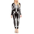 thumbnail image 1 of Disfraz de Halloween para mujer, mono de esqueleto de Calavera, mono de manga larga con cremallera, mono de Cosplay de cuello redondo, 1 pieza, 1 of 4