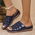 thumbnail image 2 of Xucatan Women's Ruched Strap Wedge Sandals, Cushioned Footbed Open Toe Slippers with Contoured Insole, Round Toe Casual Summer Shoes, Versatile Solid Color Design for Beach Outdoor Gift, 2 of 9