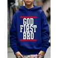 thumbnail image 3 of Kid Boys Sweatshirt GOD FIRST BRO Letter Print Cute&Cozy Hoodies Size: 5-14, 3 of 8