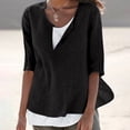 thumbnail image 2 of Tweang Embroidered Tops for Women Linen-cotton Pleated Tunic Shirt 3/4 Roll Up V Neck Sleeve Cotton Linen Shirts Floral Gauze Tunics Side Slit Tops for Women 3/4 Sleeve 3/4 Sleeve Boho Black L, 2 of 5