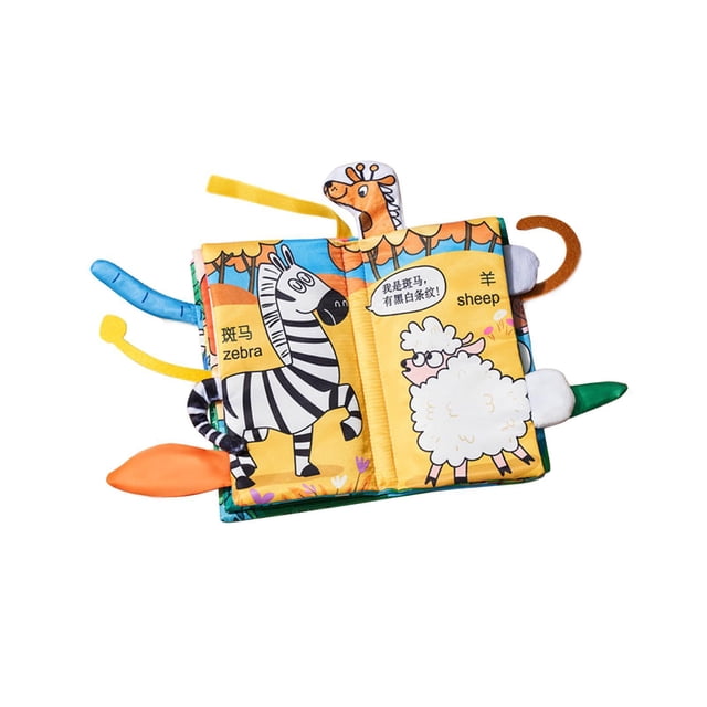 Libro de Tela de Educación Temprana, Libro de Tela con Cola, Juguete Educativo, Juguete Sensorial con Dispositivo BB Como Regalo para Baby Shower, Niñ animales
