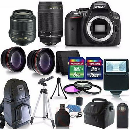 Nikon D5300 Digital SLR Camera with 18-55VR+70-300 Lenses + 24GB KIT+ (Best Lens For Landscape Photography Nikon D5300)