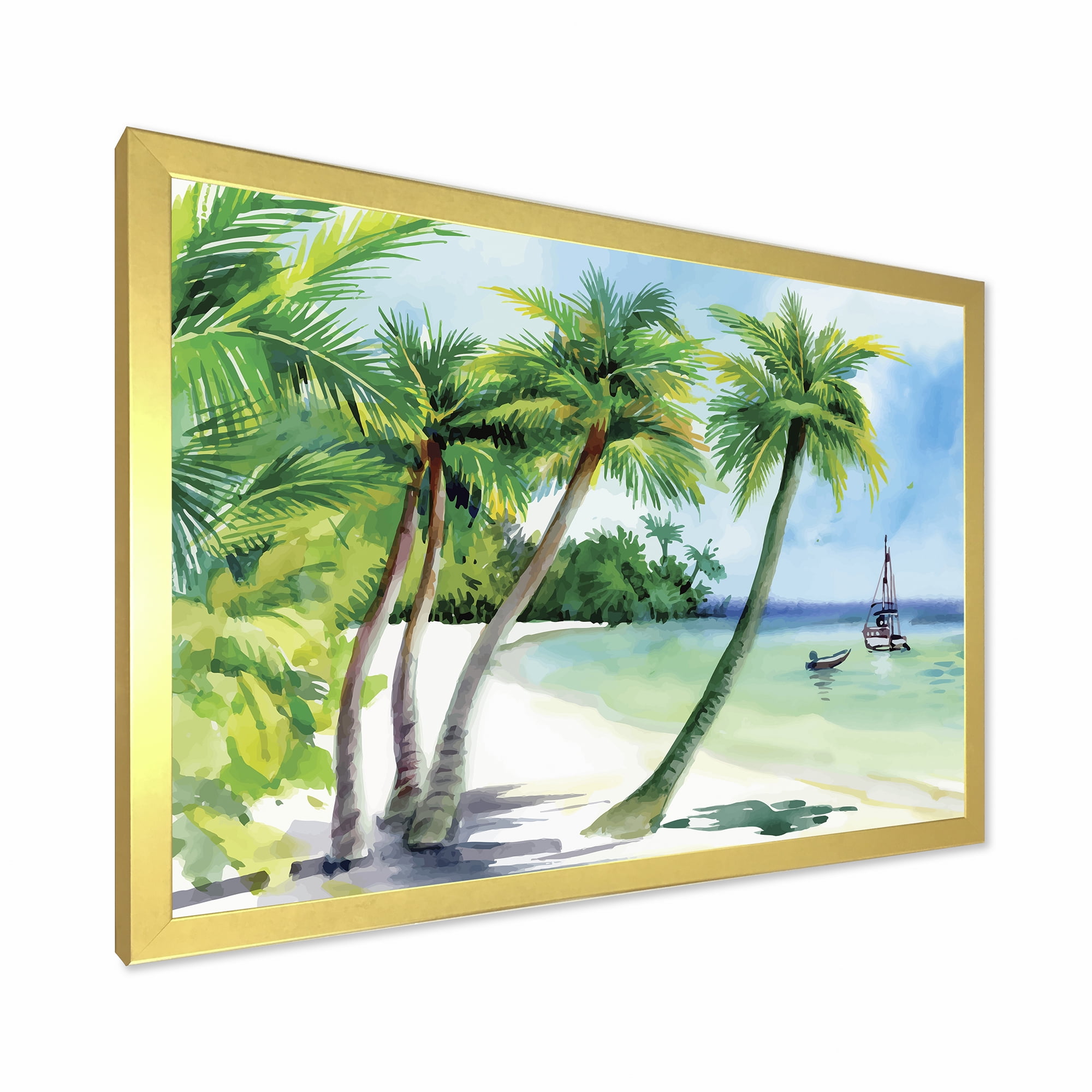 Designart 'Palm Trees With Summer Beach' Nautical & Coastal Framed Art Print
