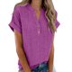 thumbnail image 2 of TaTaai V Neck Pa Button Down Short Sleeve Tees for Women 2026 Casual Loose Fit Solid Color Blouse Soft Polyester Summer Daily Top Gift, 2 of 8
