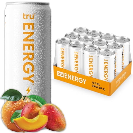 Tru Energy Seltzer  Orange Mango Sparkling Water Clean Energy Drink  12 oz (12 Pack)