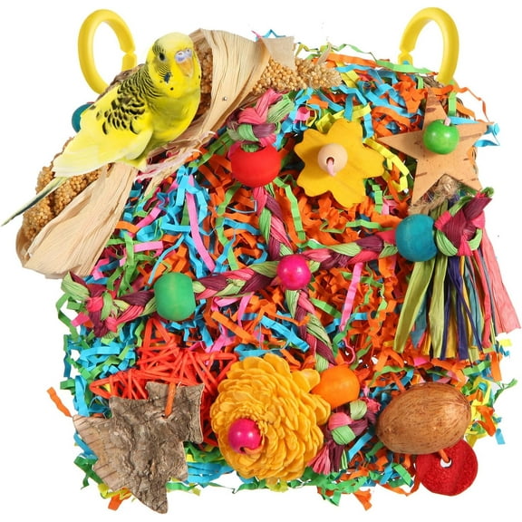 Bird Toys, Parakeet Toys Bird Foraging Toys Grass Mat Climbing Wall for Parakeet,Parrot,Cockatiel,Conure,Lovebird,Budgie Cage Small to Medium Birds (Twinkle Star)