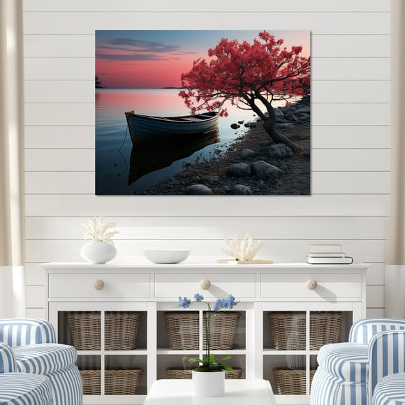 Designart Large Coastal Ocean Wall Art, Twilight by the Coast I , coastal ocean Wall art decor, Coral Nautical & Coastal Canvas wall art, 32x24 inches