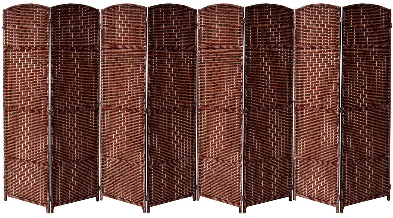 Extra Wide Diamond Weave Fiber Room Divider, 8 Panel (Brown