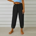 thumbnail image 2 of Tianiyouqing Womens Capris Pants with Pockets Linen Petite Length Elastic Waist High Waisted Loose Gauze Pants Breathable Drawstring Wide Leg Casual Parachute Trousers BlackL, 2 of 6