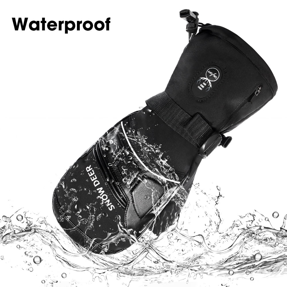 SNOW DEER Heated Mittens for Men and Women - 7.4V 2200MAH Electric Rechargeable Battery Gloves for Winter Skiing, Skating, Snow, Camping, Hiking - Heated Hand Warmer