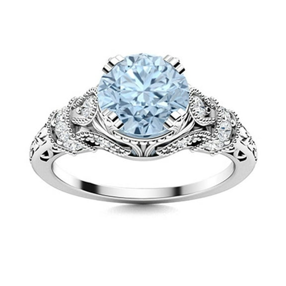 Creative Designer 6MM Round Aquamarine 925 Sterling Silver Art Deco Women Ring