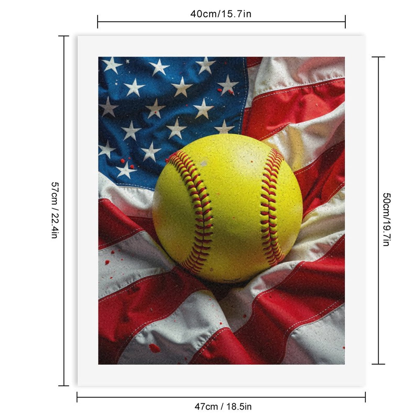 Paint By Numbers Kit for Adults Beginner - Yellow Softball American Flag DIY Canvas Painting Kits for Adults, Frameless Paint By Number for Adults for Home Wall Decor 16x20 Inch