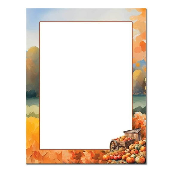 Pumpkin Cart Thanksgiving Letterhead Laser & InkJet Printer Paper - 8.5in.x11in. - 25 Sheets (olh68625) - Autumn Stationery, Thanksgiving Writing Paper