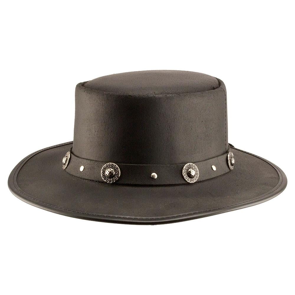 black leather pork pie hat