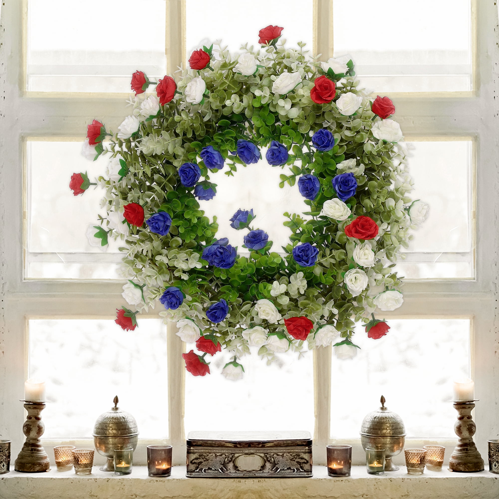Unique Bargains Colorful Hydrangea Flower Wreaths for Front Door Home Decor Multicolor