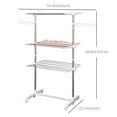 thumbnail image 3 of HOMCOM 3-Tier Clothes Drying Rack, Stainless Steel Laundry Rack with 2 Side Wings and 6 Castors, Collapsible Adjustable Clothes Airer for Indoor Outdoor, 3 of 9
