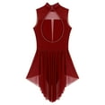 thumbnail image 6 of TiaoBug Women Lyrical Contemporary Dance Costume Glittery Rhinestone Ruched Leotard Wrap Skirt Dress Burgundy L, 6 of 7