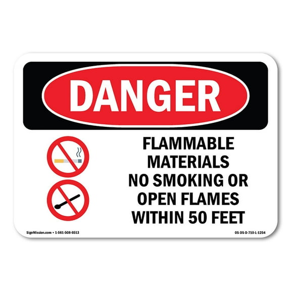 OSHA Danger Sign - Flammable Materials No Smoking 50 Feet | Plastic Sign | Protect Your Business, Construction Site, Shop Area |  Made in The USA