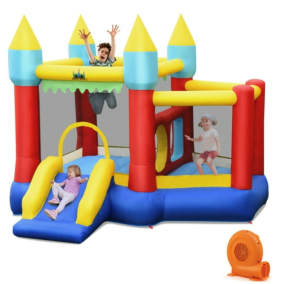Gymax Inflatable Bounce House Slide Jumping Castle w/ Tunnels Ball Pit & 550W Blower