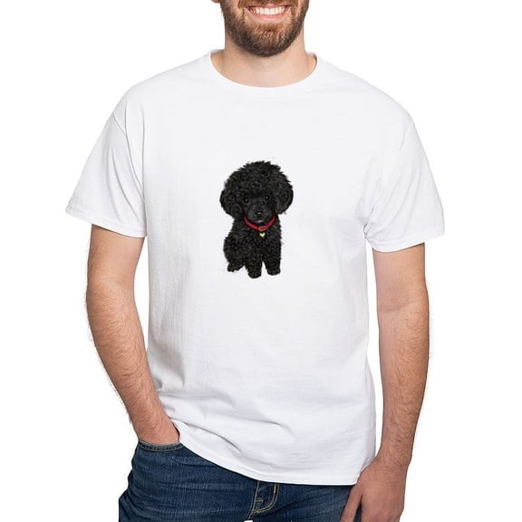 CafePress - Poodle Pup (Blk) White T Shirt - Men's White Classic Cotton T-Shirts