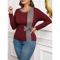 thumbnail image 6 of SIEANE Women's Plus-Size Casual Daily Crew Neck Long Sleeve Fall Slim-Fitting Workmanship Stitching Bow Top 1X-4X, 6 of 7
