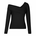 thumbnail image 4 of HAPIMO Sales Women Asymmetrical Neck Shirts Loose Casual Long Sleeve Solid Skew Collar Casual Blouse T-shirt Strapless Tops Teen Grils Fashion Clothes Black S, 4 of 8