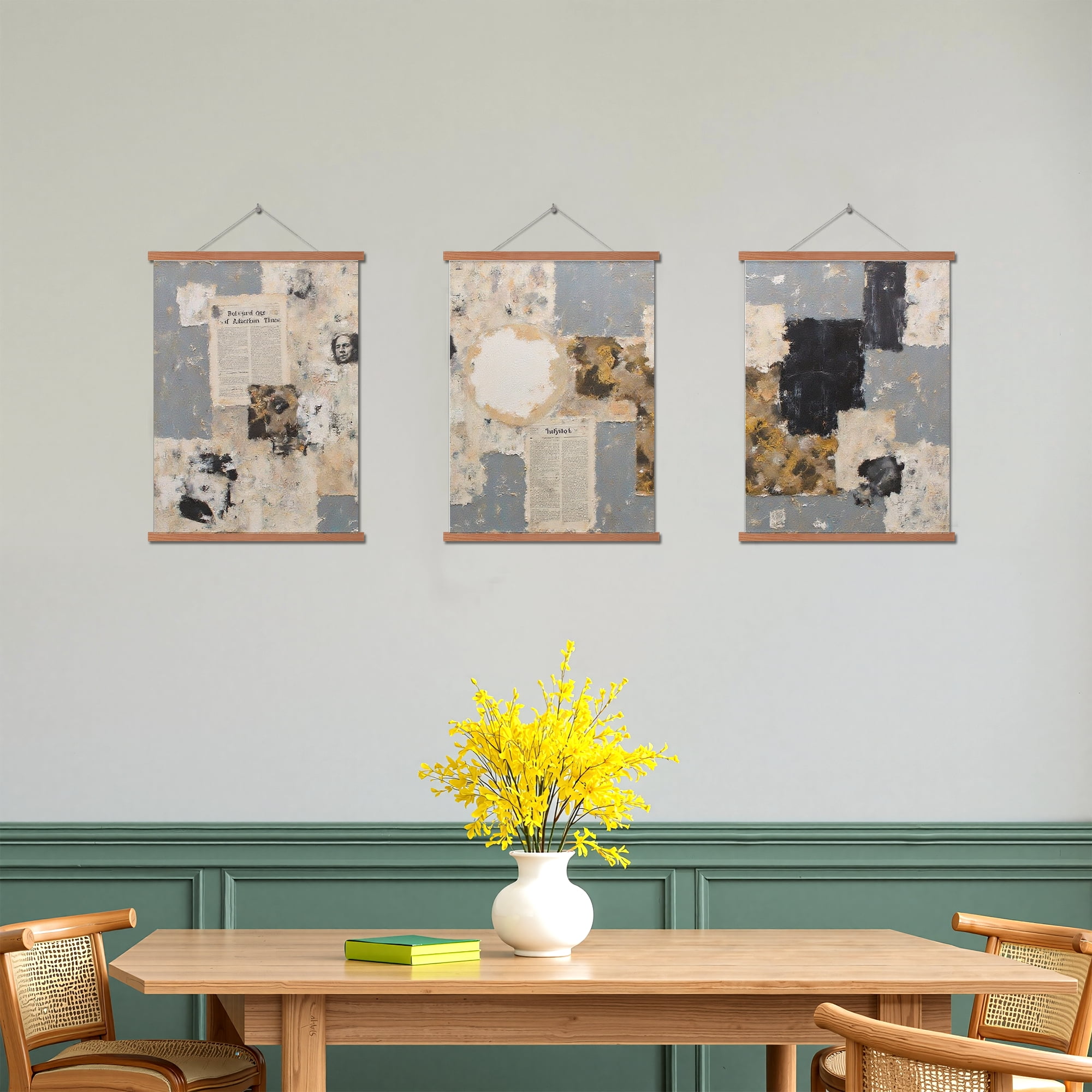 MAYEERTY Modern Abstract Wall Art Painting, Living Room Decor, Brown Hanging Rod Frame, 15.7"x11.8"