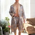 thumbnail image 2 of Defitshape Men's Silk Bathrobe Shorts Long Sleeves Satin Pajama Set Pockets Soft Kimono Robe Set Blue US XL (Tag4XL), 2 of 5
