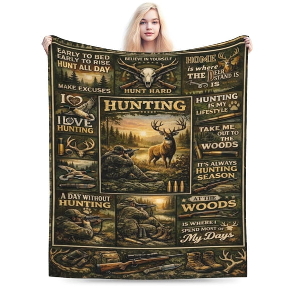 Hunting Lover Blanket Gift for Deer Hunters Cozy Soft Throw Blanket Deer Hunting Pattern Outdoor Cabin Home Decor 50x40