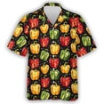 thumbnail image 4 of Camisa hawaiana con estampado 3D de pimientos, tomates y zanahorias para hombre, blusas hawaianas con estampado de verduras verdes, blusas informales con solapa, 4 of 5