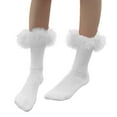 thumbnail image 3 of Wuxian Wool Socks Fuzzy Lined Thick Wool Plush Trim Crew Socks Warm Winter Soft Thermal Cozy Boot Slipper Socks Breathable Lightweight Footwear,White,One Size, 3 of 6