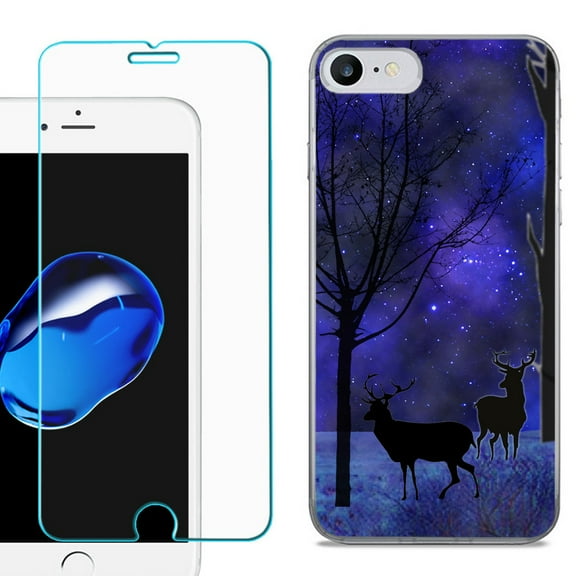 For Apple iPhone 7 / iPhone 8 Case, Slim-Fit TPU Phone Case, with Tempered Glass Screen Protector, by OneToughShield ® - Midnight Forest