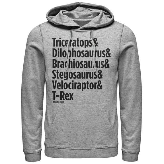 Men's Jurassic Park Triceratops and Dilophosaurus  Pull Over Hoodie Athletic Heather 2X Large