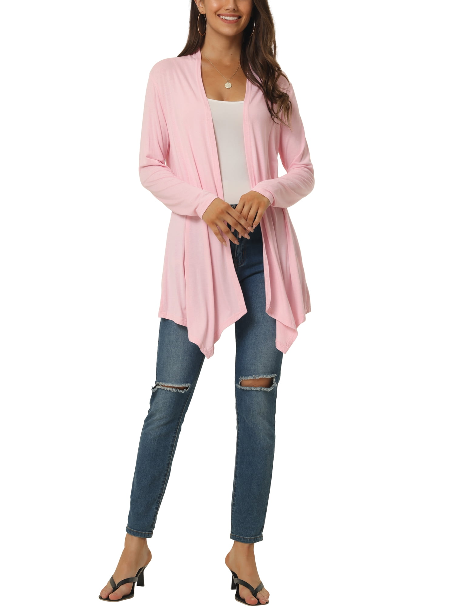 Unique Bargains Women's Spring Fall Draped Open Front Lightweight Cardigan