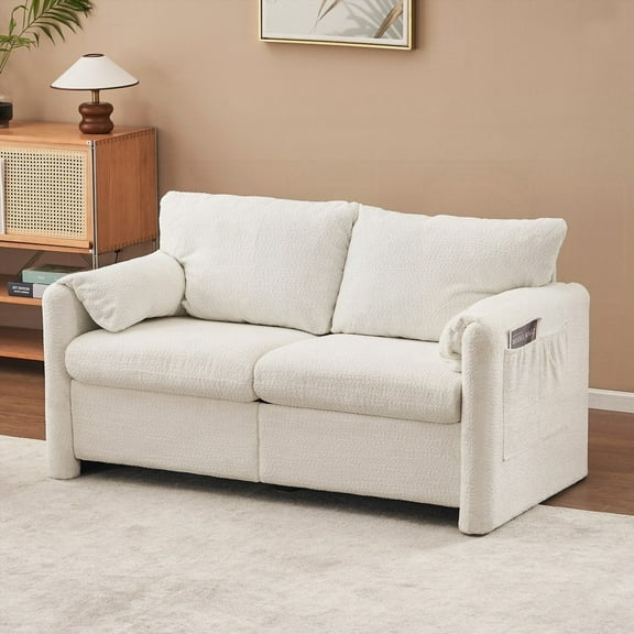 2-Seater Loveseat Sofa with Chenille Fabric & High-Density Foam Cushions - Ivory White