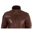 thumbnail image 4 of Mens Real Leather Bomber Jacket Smart Casual Blue Brown High Elasticated Neck, 4 of 7