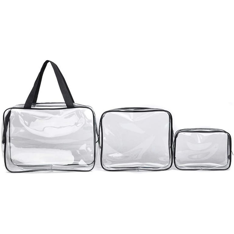 3Pcs Crystal Clear PVC Travel Toiletry Bag Kit for Women Men, Waterproof  Vinyl Organizer Clear Makeup Bags with Zipper Handle Straps, Cosmetic Bag