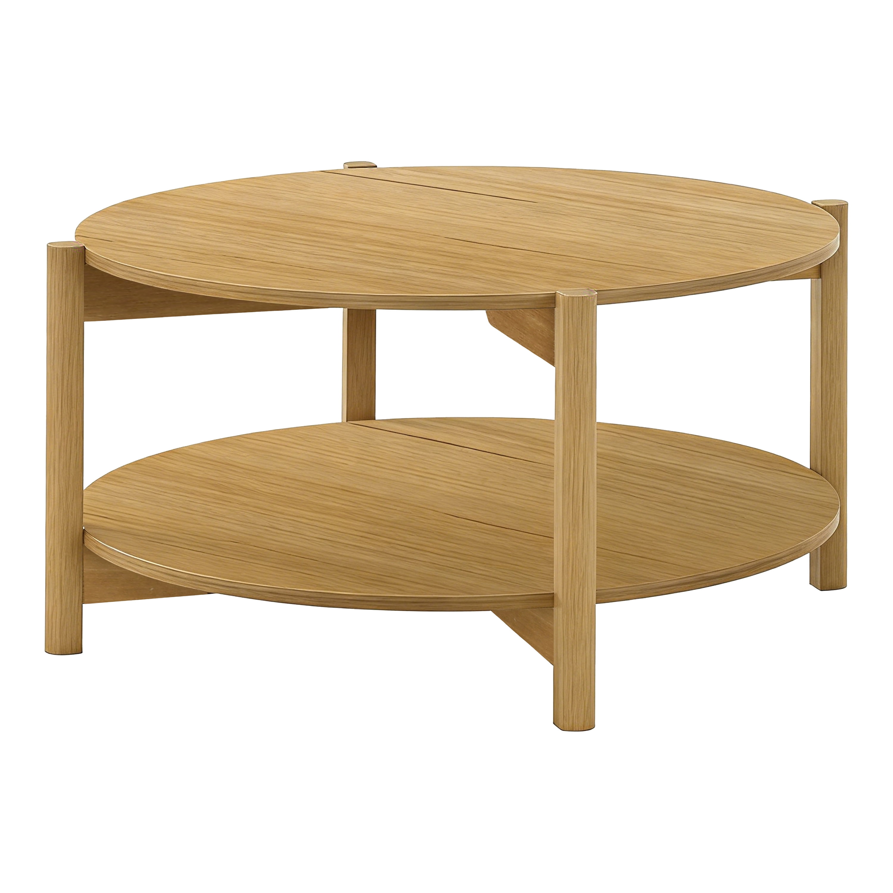 Furniture of America Afra Modern Wood Round Coffee Table with Open Bottom Shelf, Natural