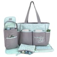 thumbnail image 2 of Juego de bolsas de pañales Tote Baby Essentials de 5 piezas, color gris y aguamarina, 2 of 6