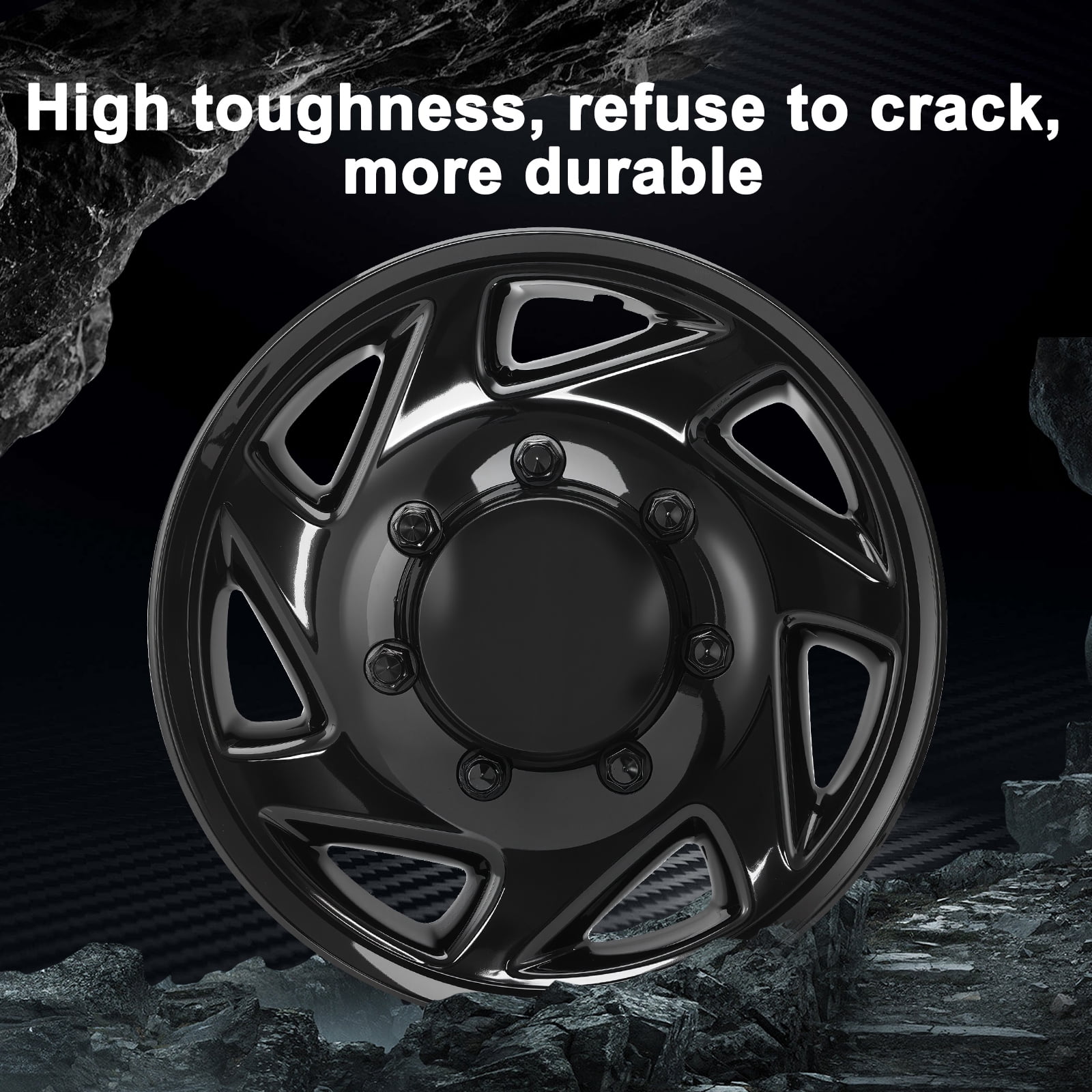 16" HubCaps For Ford E150 E250 E350 E450 VAN; 16 inch Steel Wheel Covers ; Glossy Black; Set Of 4 Packs
