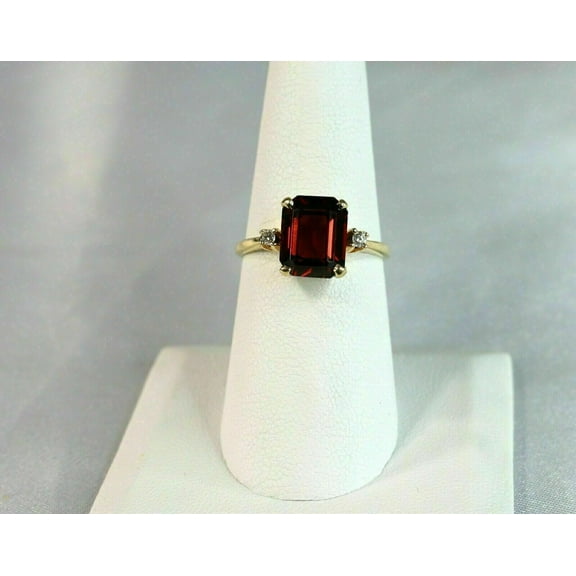 14K Yellow Gold Plated 3Ct Emerald Cut Red Garnet Women's Solitaire Ring -7