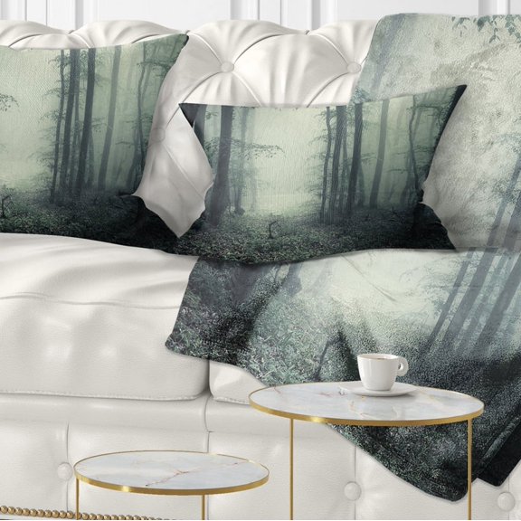 Designart Trail Through Dark Forest - Landscape Photo Throw Pillow - 12x20