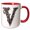 Red/White, variant on 3drose, Pretty Image of Ruby Jeweled Monogram Letter V, 11oz Two-tone Red Mug