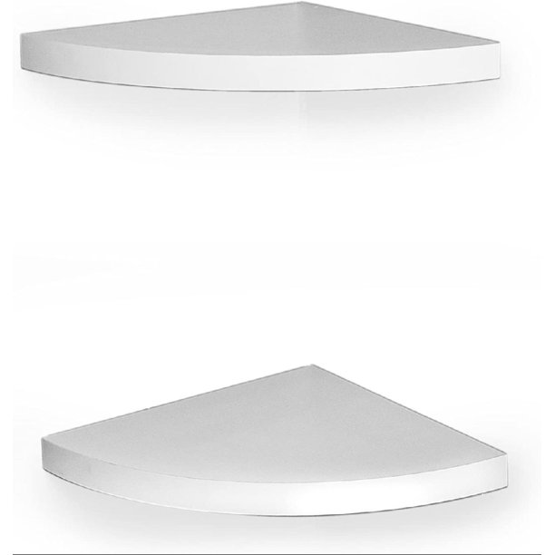 Small floating wall mounted laminated wood corner wall radial shelf