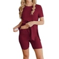 thumbnail image 3 of Weardear Maternity Outfits Set 2 Piece Matching Sets Ribbed Knit Side Split Short Sleeve Shirts and Biker Shorts Pregnancy Loungewear, 3 of 6