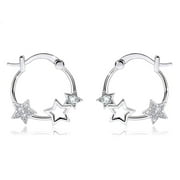 EVELYNI Star Hoop Earrings For Girls - Sterling Silver Stars Earrings For Women Hypoallergenic Cubic Zirconia Star Shaped Huggie Hoop Earrings for Teens Dainty Earrings Gifts for Christmas Birthday