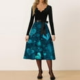 thumbnail image 2 of Valentines Day Dresses Women Long Sleeve V-Neck A-line Dress with Heart Print Turquoise L, 2 of 5