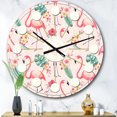 thumbnail image 2 of Designart 'Tropical Botanicals, Flowers And Flamingo Ii Mid-Century Modern Wall Clock, 2 of 4