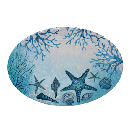 Coastal Living Seascapes Blue Starfish Seahells Coral Oval Melamine Serving Platter, 18-Inch x 14-Inch